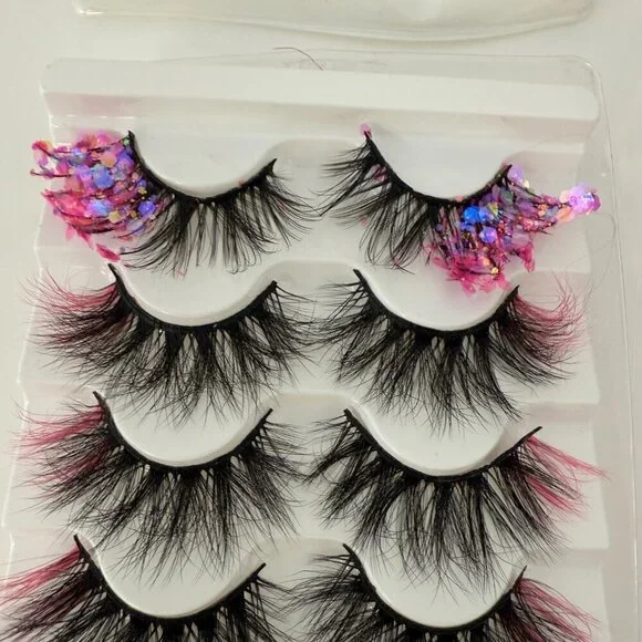 13 Sets of Fake False Eyelashes Standard Black & Colored Jewel Bedazzled - Picture 4 of 4